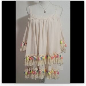 NWT Luxe Moda boho tassel top size large
